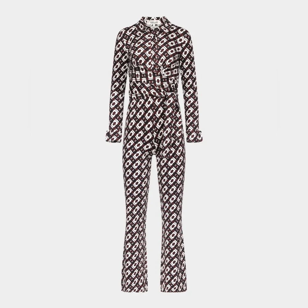 Diane Von Furstenberg Black and White Patterned Jumpsuit